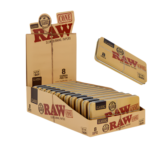 RAW Cones 1 1/4 Tin 8Pk 12Ct