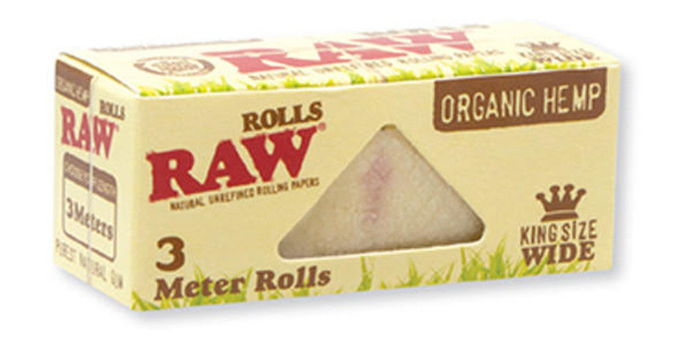 RAW - ORGANIC HEMP ROLLS KING SIZE WIDE 3 METER ROLLS - 12CT